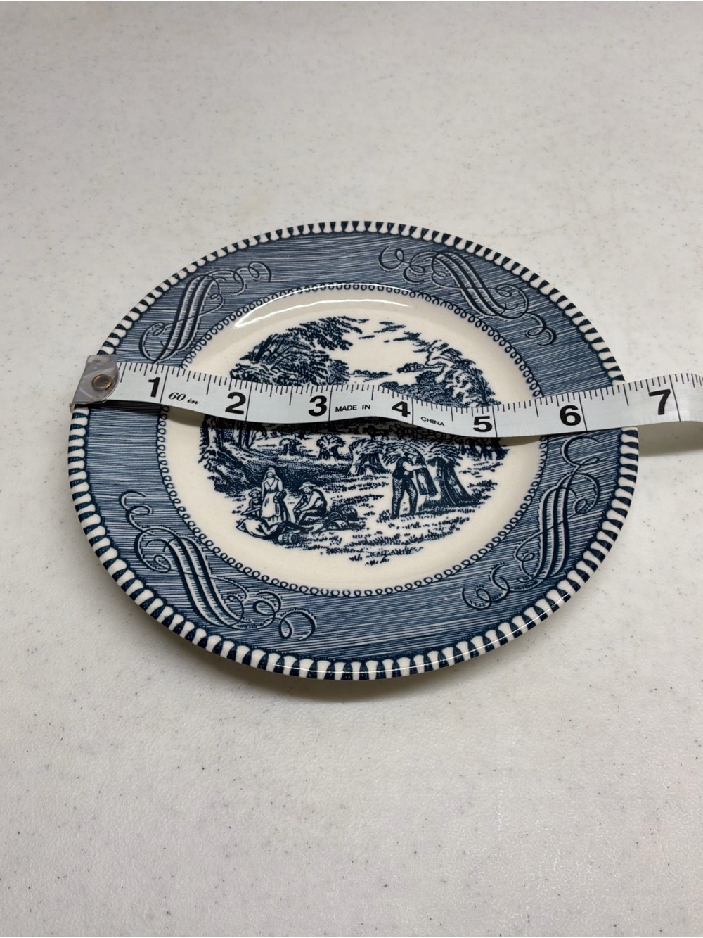 Currier & Ives Blue and White Scenic Ceramic Salad Plates Set of 2 - Picture 3 of 5
